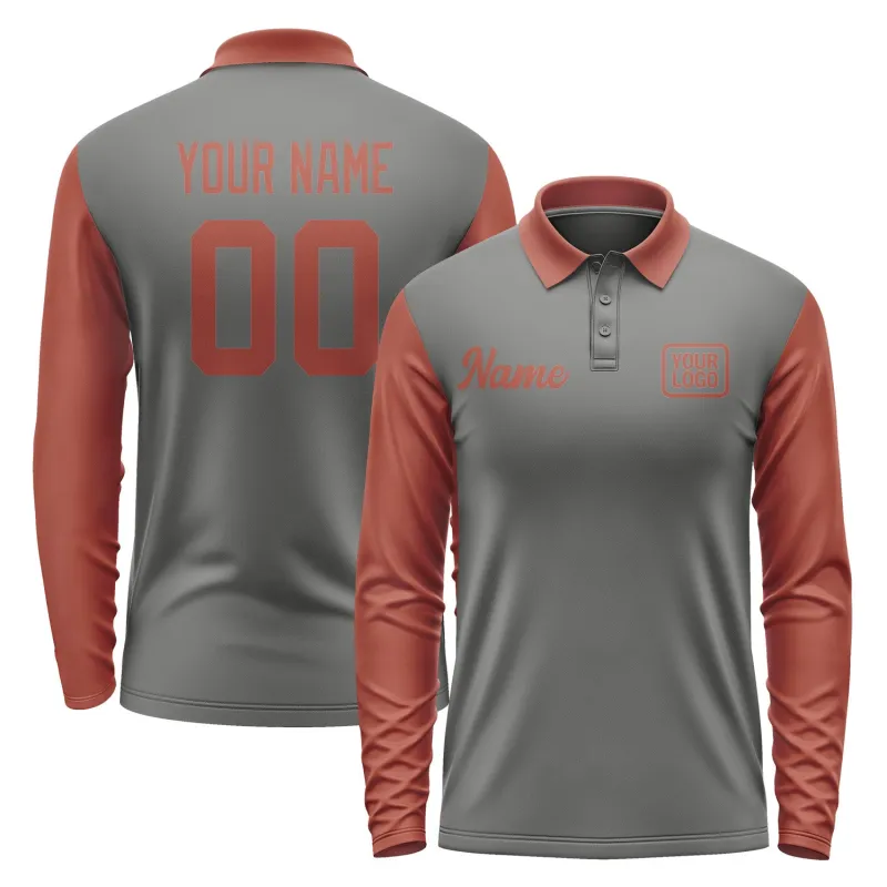 Custom Dark Grey Coral Red Long Sleeve Polo Shirt sold by Tailorly