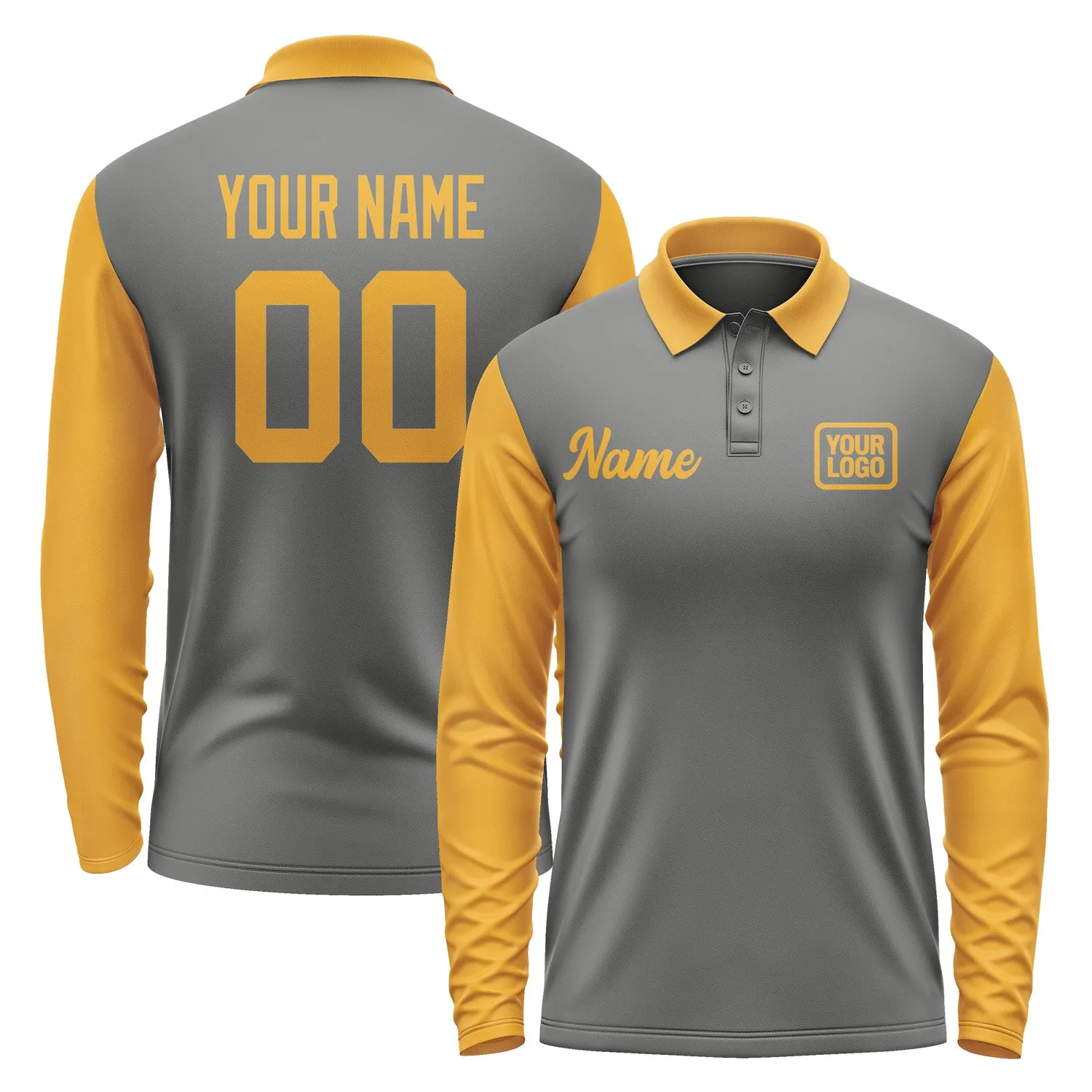 Custom Dark Grey Yellow Long Sleeve Polo Shirt sold by Tailorly