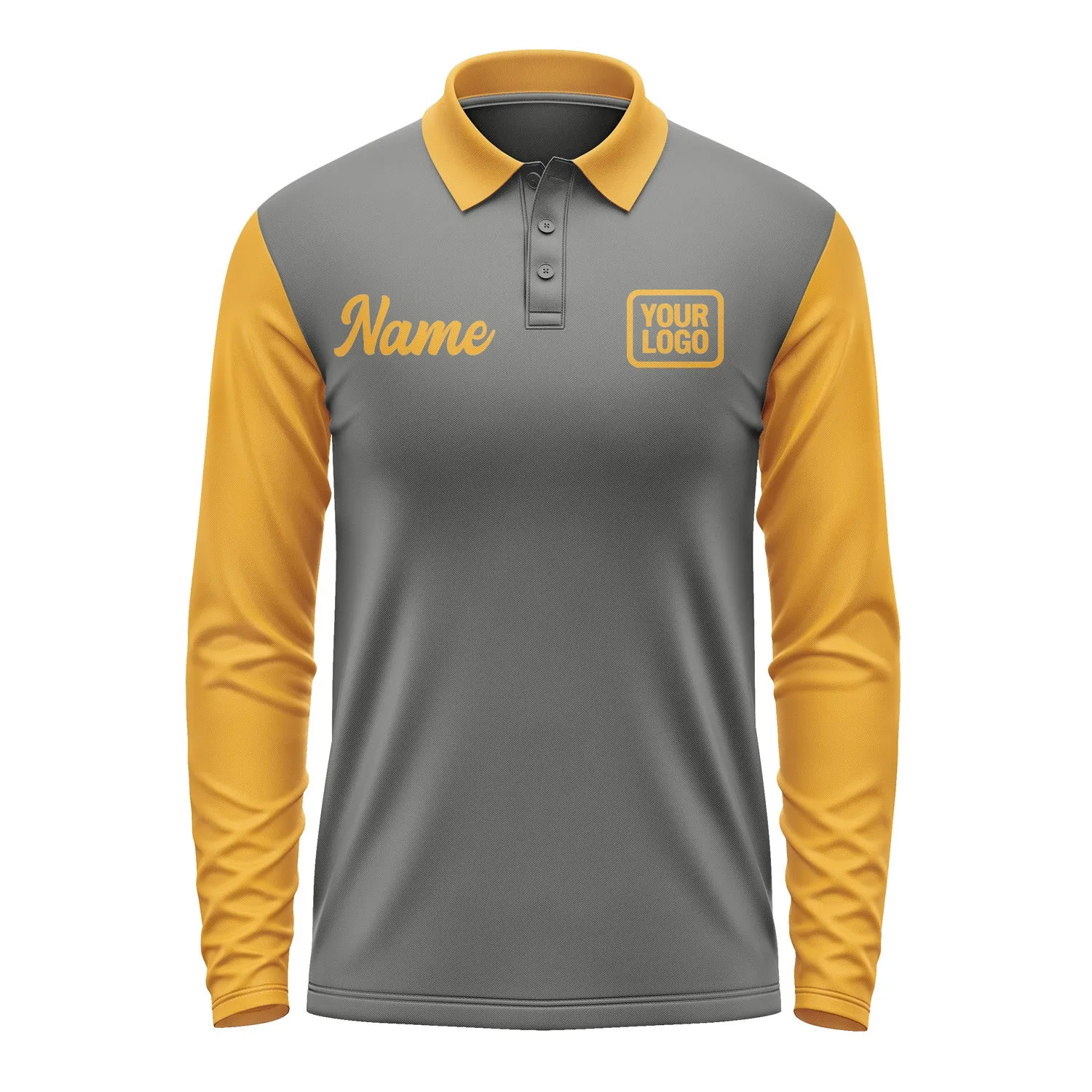 Custom Dark Grey Yellow Long Sleeve Polo Shirt sold by Tailorly product image thumbnail 2