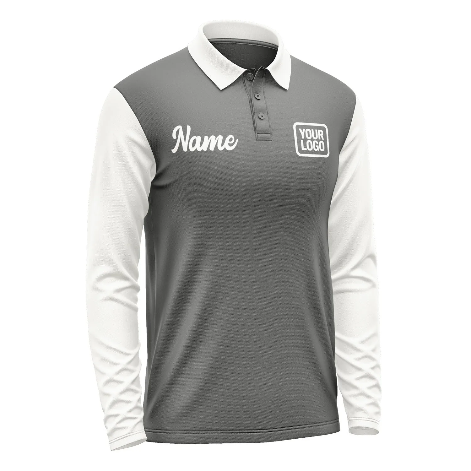 Custom Dark Grey White Long Sleeve Polo Shirt sold by Tailorly product image thumbnail 4