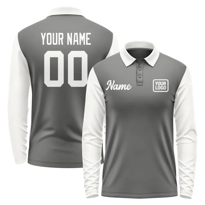Custom Dark Grey White Long Sleeve Polo Shirt sold by Tailorly