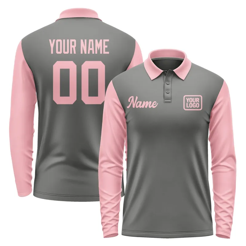 Custom Dark Grey Light Pink Long Sleeve Polo Shirt sold by Tailorly