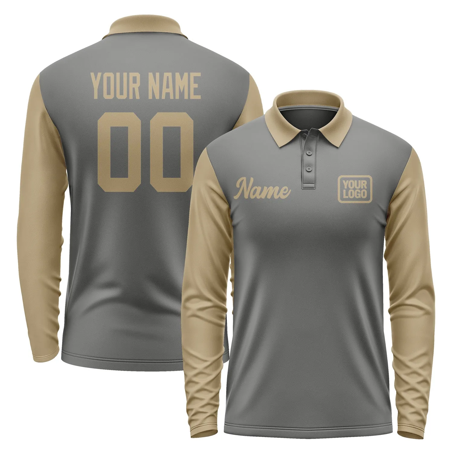 Custom Dark Grey Light Khaki Long Sleeve Polo Shirt sold by Tailorly