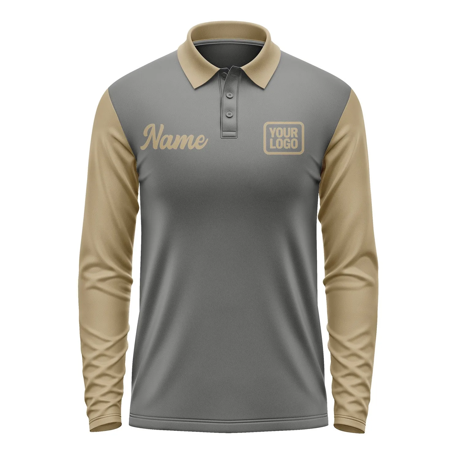 Custom Dark Grey Light Khaki Long Sleeve Polo Shirt sold by Tailorly product image thumbnail 2
