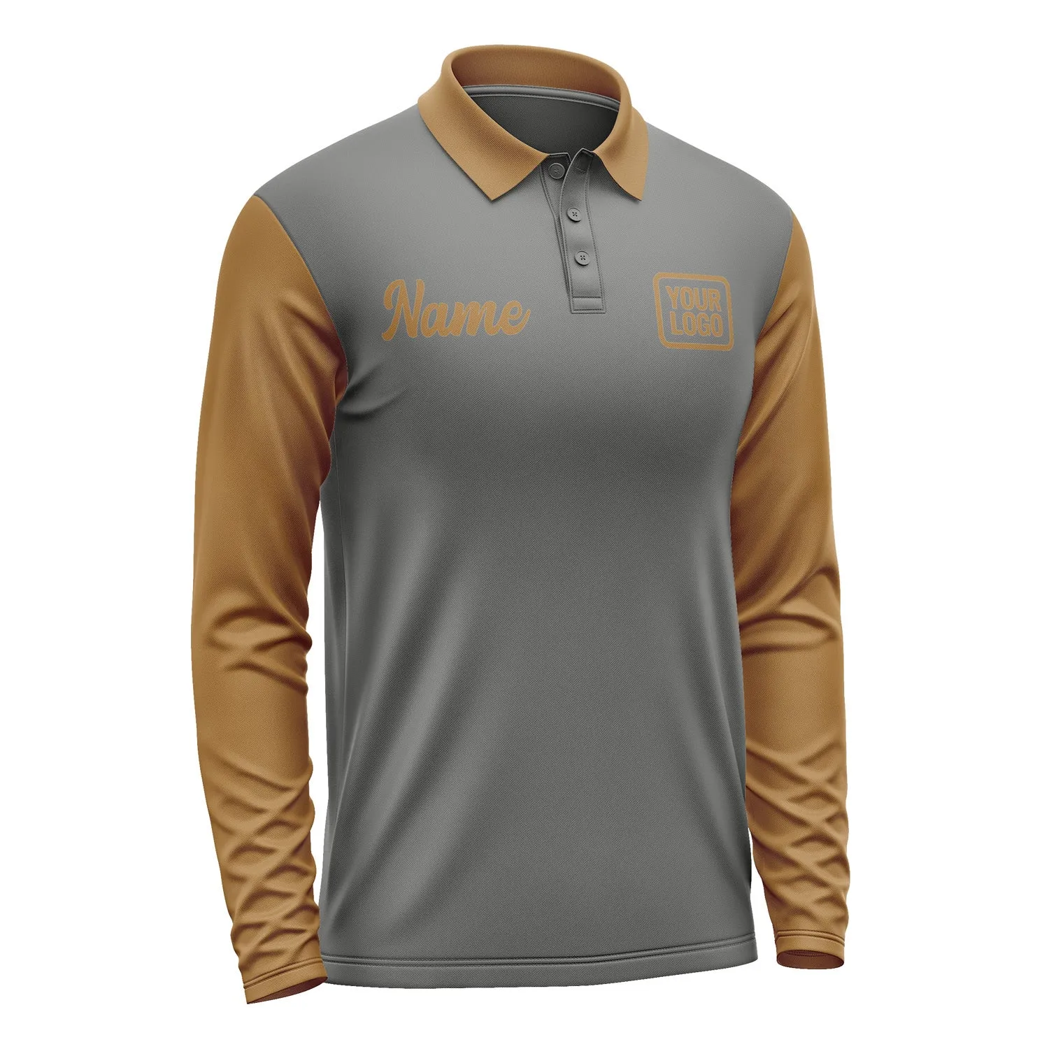 Custom Dark Grey Khaki Long Sleeve Polo Shirt sold by Tailorly product image thumbnail 4