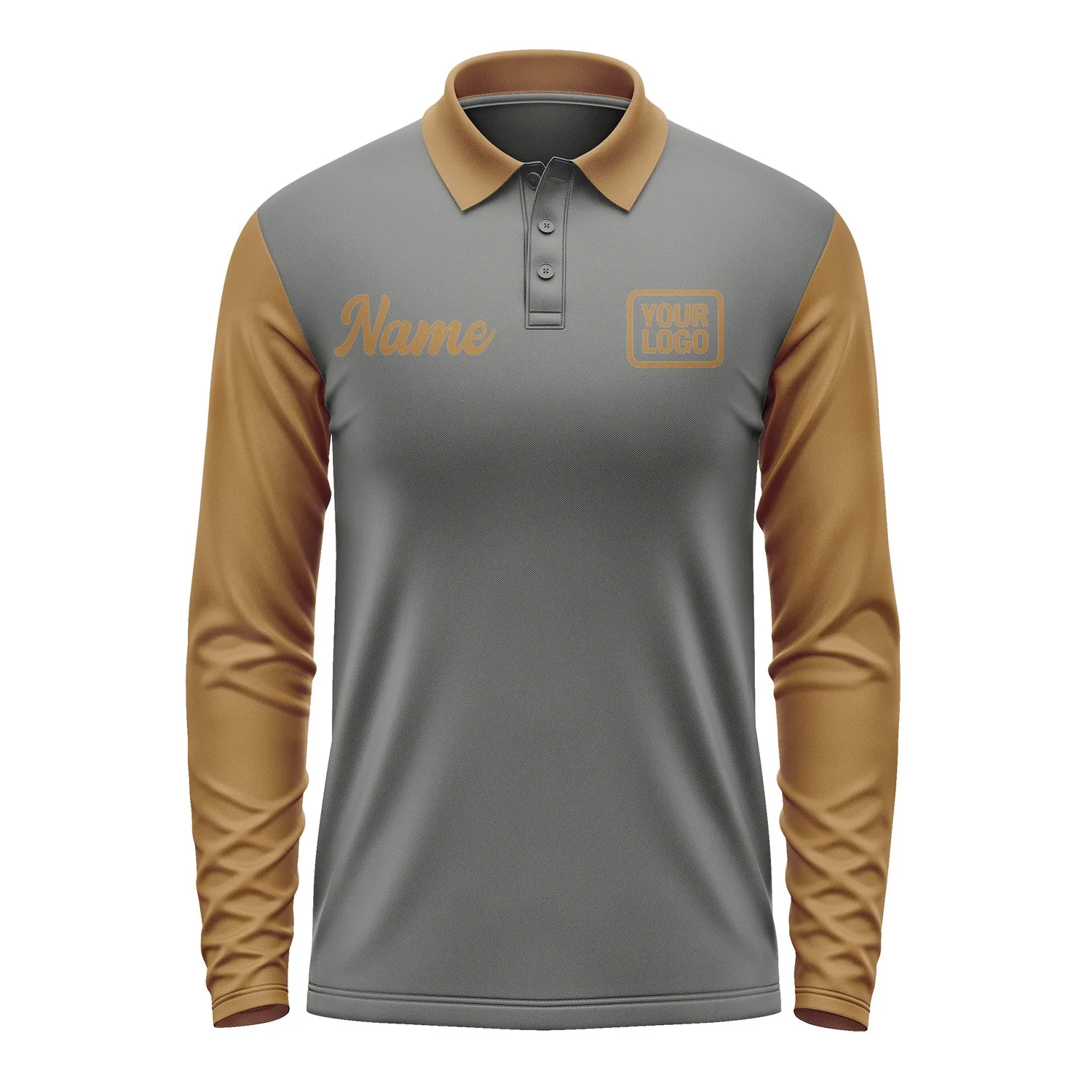Custom Dark Grey Khaki Long Sleeve Polo Shirt sold by Tailorly product image thumbnail 2