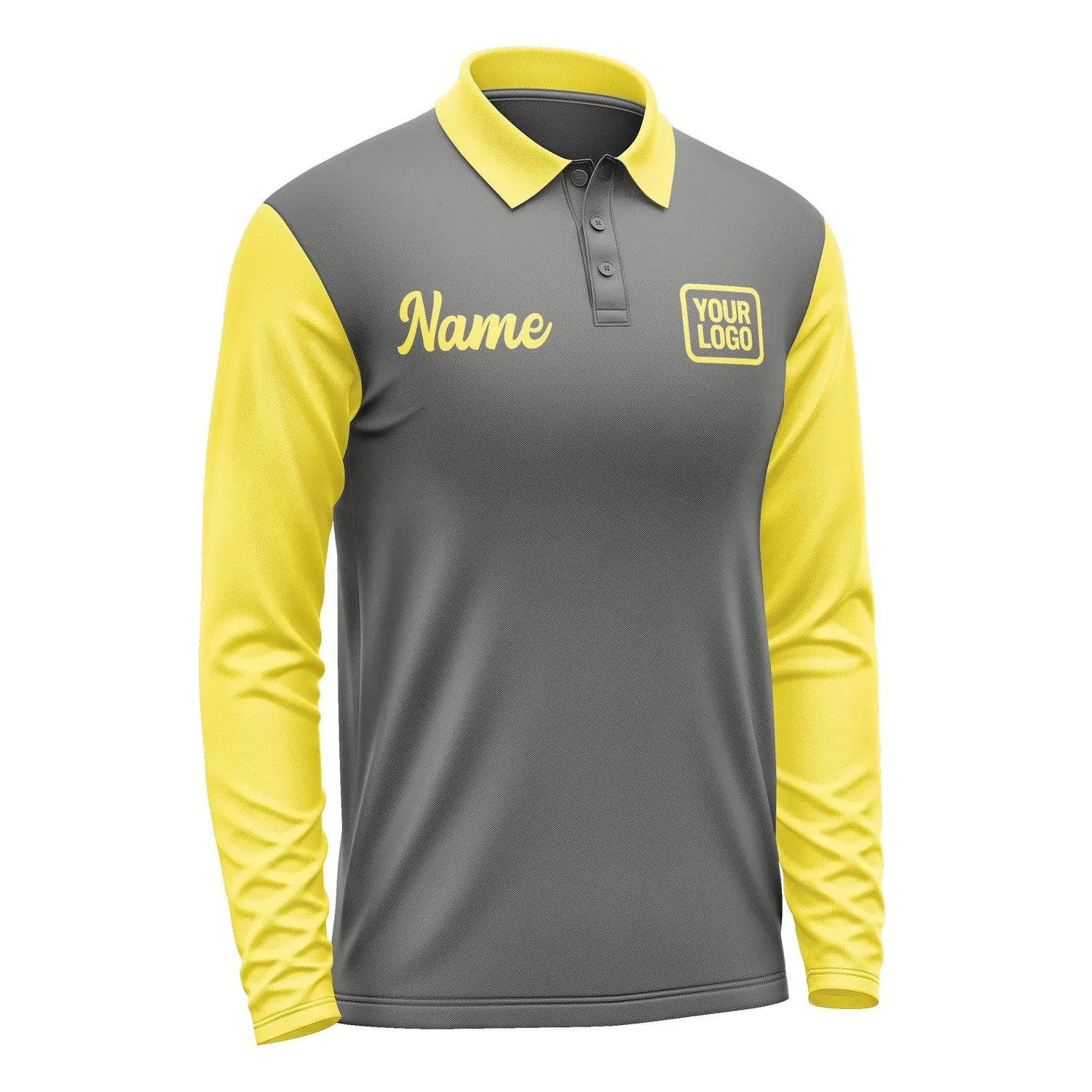 Custom Dark Grey Light Yellow Long Sleeve Polo Shirt sold by Tailorly product image thumbnail 4