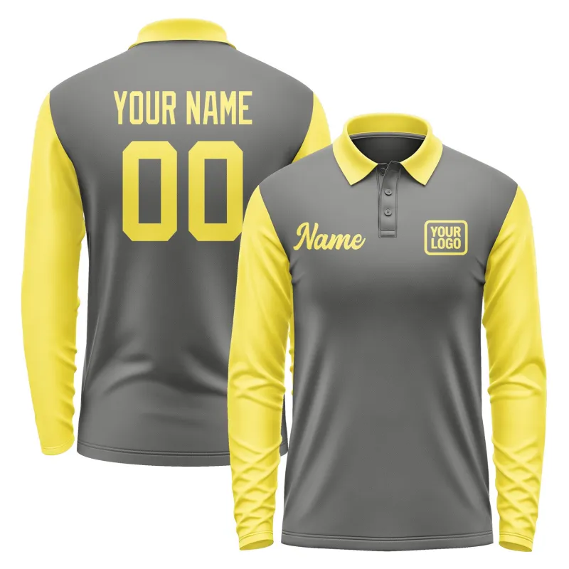 Custom Dark Grey Light Yellow Long Sleeve Polo Shirt sold by Tailorly