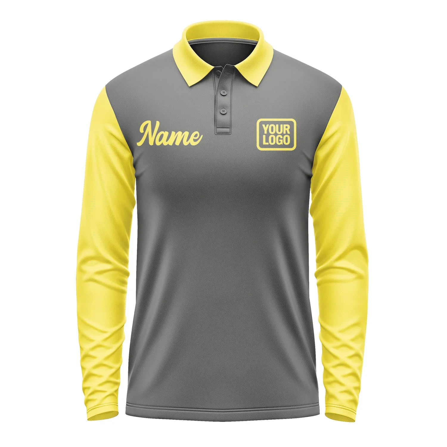 Custom Dark Grey Light Yellow Long Sleeve Polo Shirt sold by Tailorly product image thumbnail 2