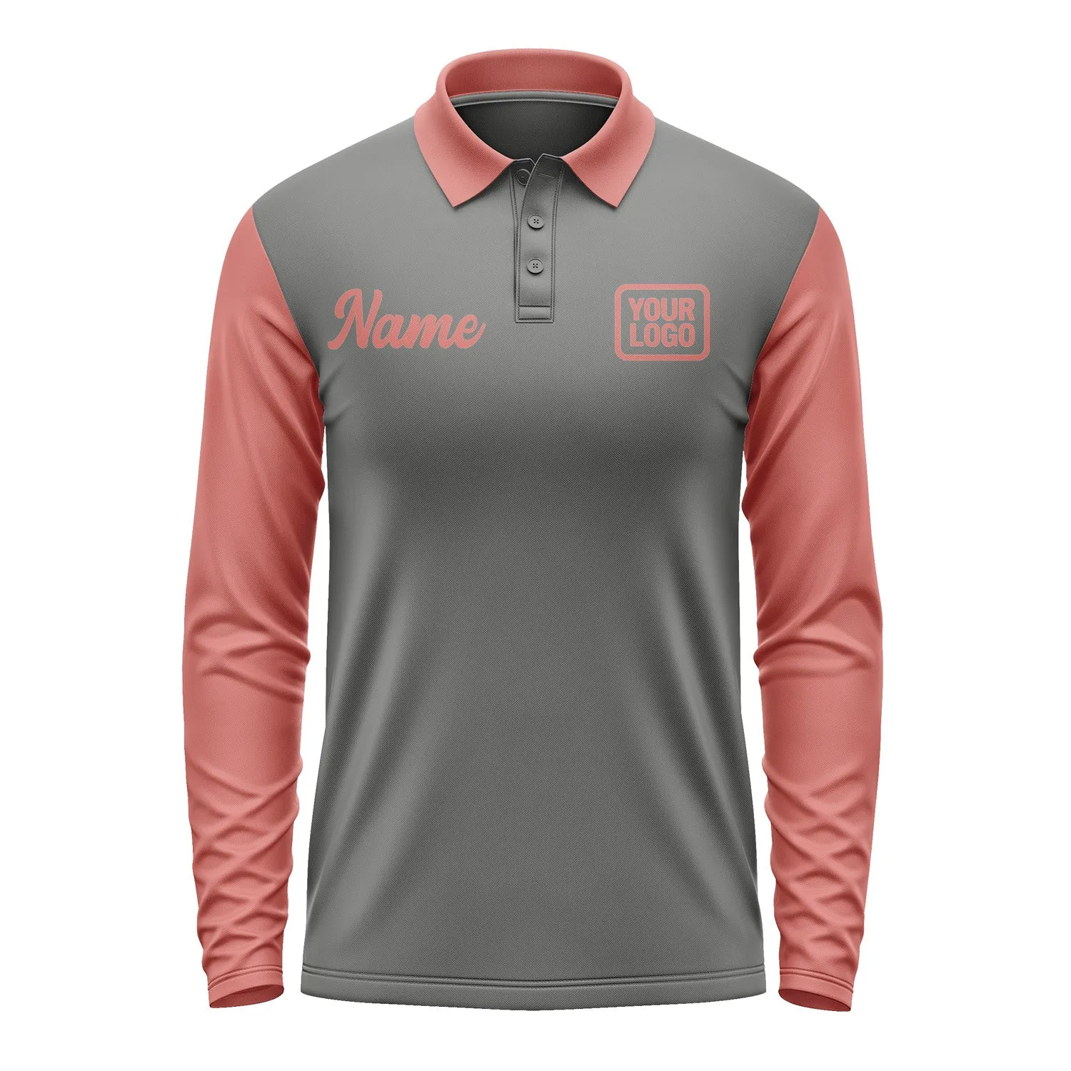 Custom Dark Grey Copper Rose Long Sleeve Polo Shirt sold by Tailorly product image thumbnail 2