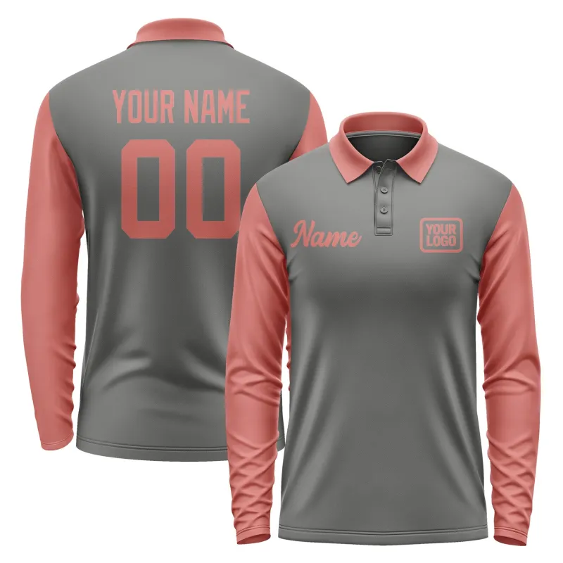 Custom Dark Grey Copper Rose Long Sleeve Polo Shirt made by Tailorly