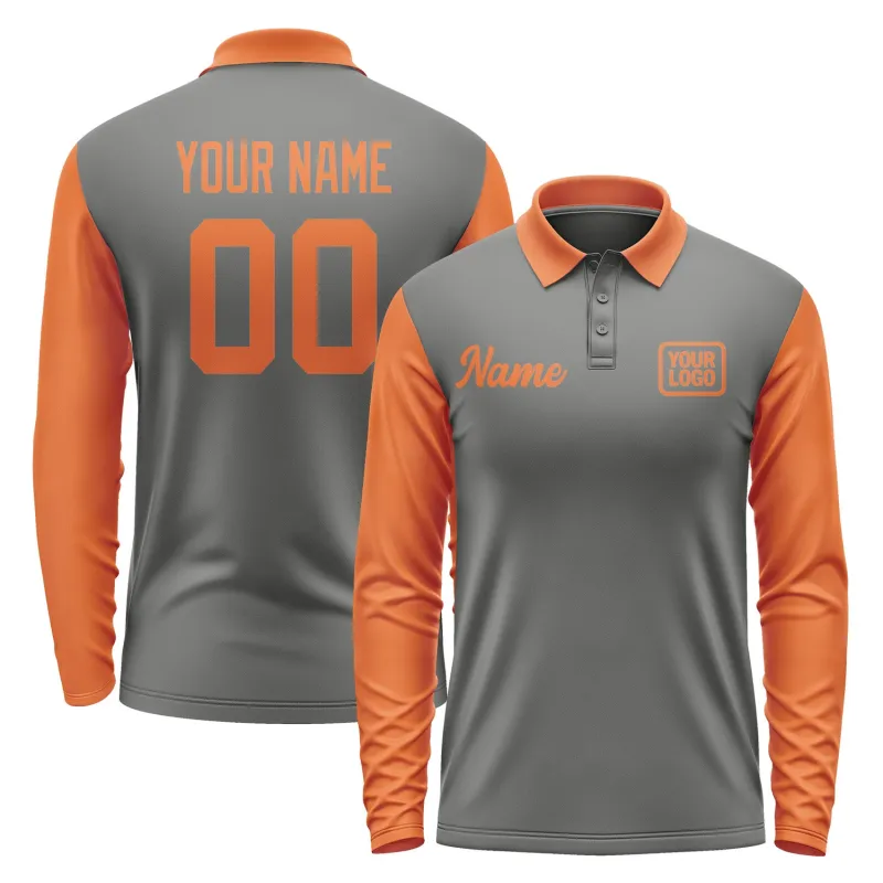 Custom Dark Grey Orange Long Sleeve Polo Shirt sold by Tailorly