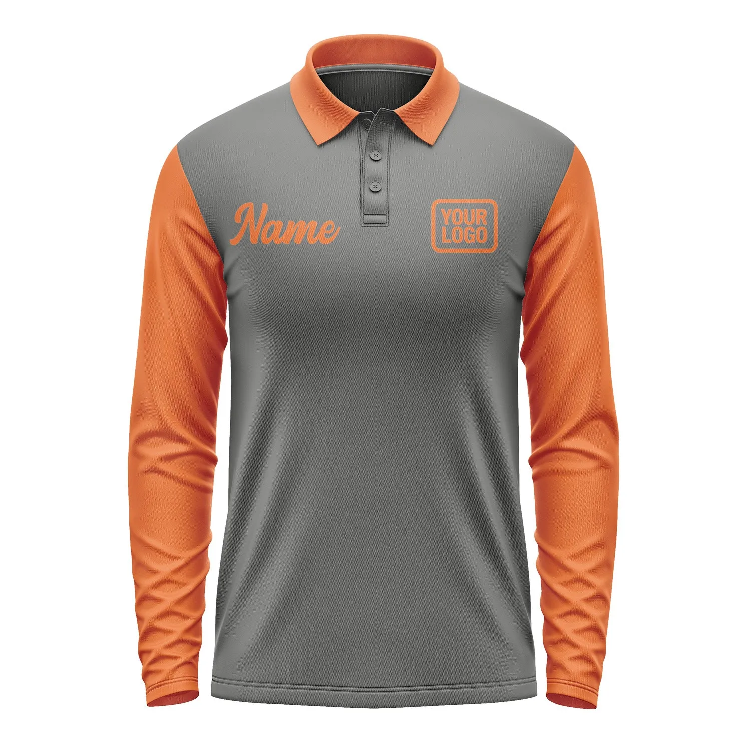 Custom Dark Grey Orange Long Sleeve Polo Shirt sold by Tailorly product image thumbnail 2