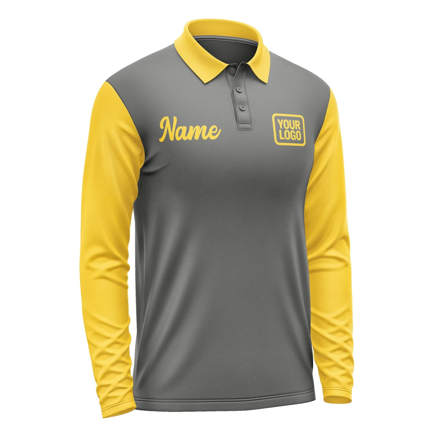 Custom Dark Grey Gold Long Sleeve Polo Shirt sold by Tailorly product image thumbnail 4