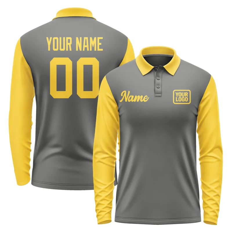 Custom Dark Grey Gold Long Sleeve Polo Shirt sold by Tailorly