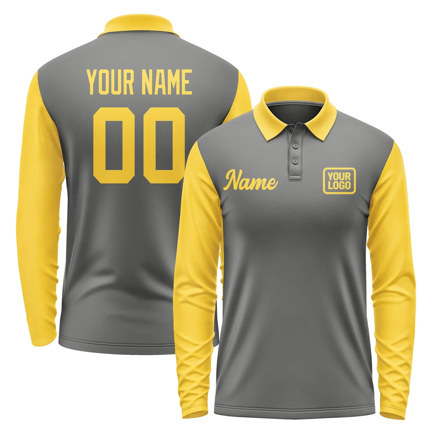 Custom Dark Grey Gold Long Sleeve Polo Shirt sold by Tailorly
