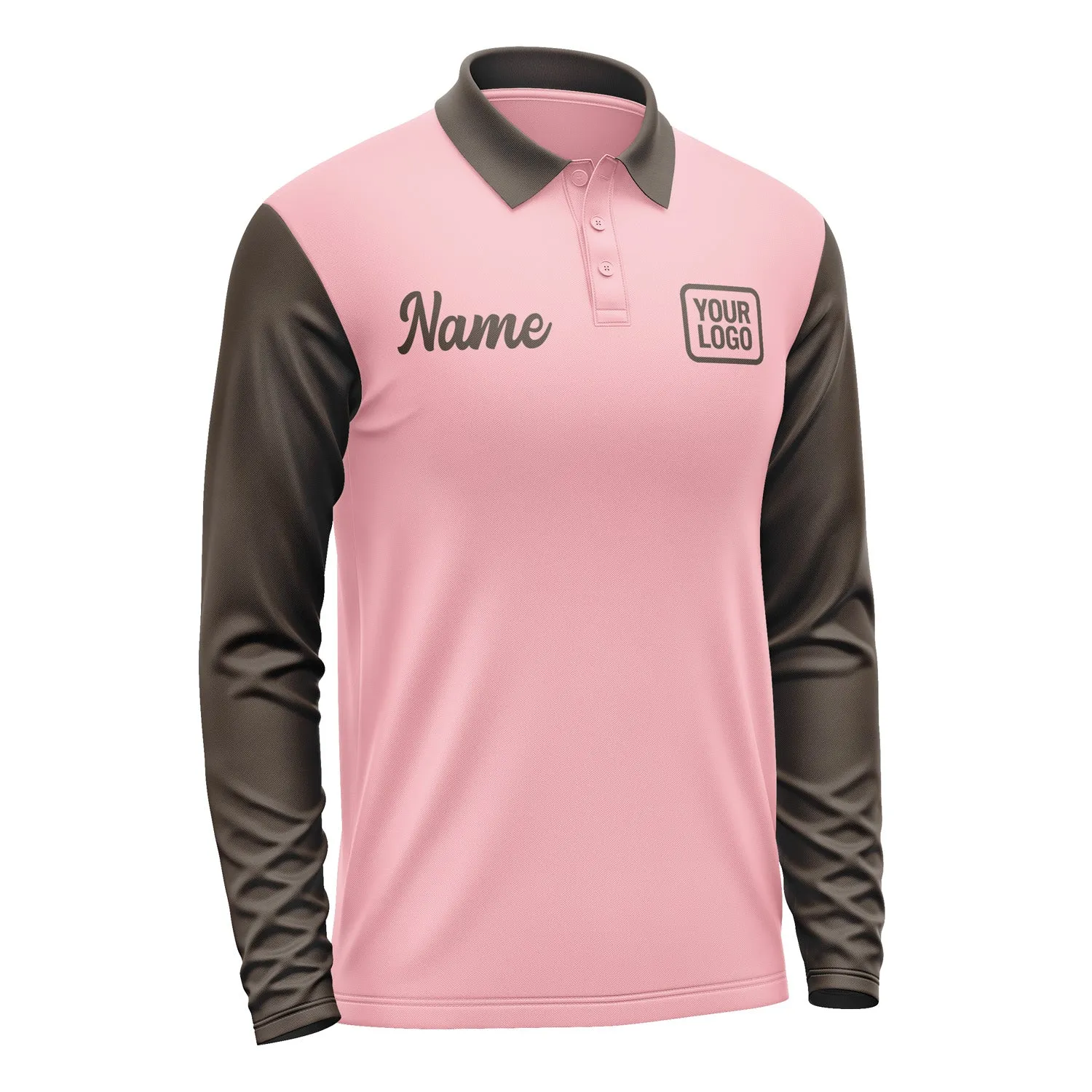 Custom Light Pink Brown Long Sleeve Polo Shirt sold by Tailorly product image thumbnail 4