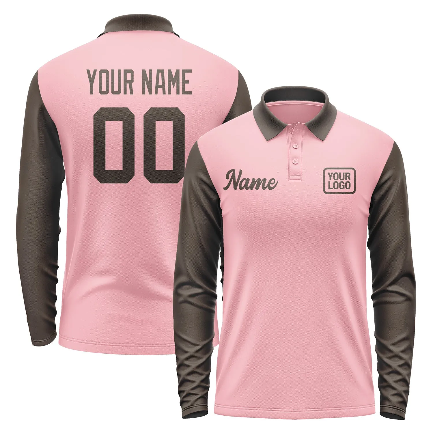 Custom Light Pink Brown Long Sleeve Polo Shirt sold by Tailorly