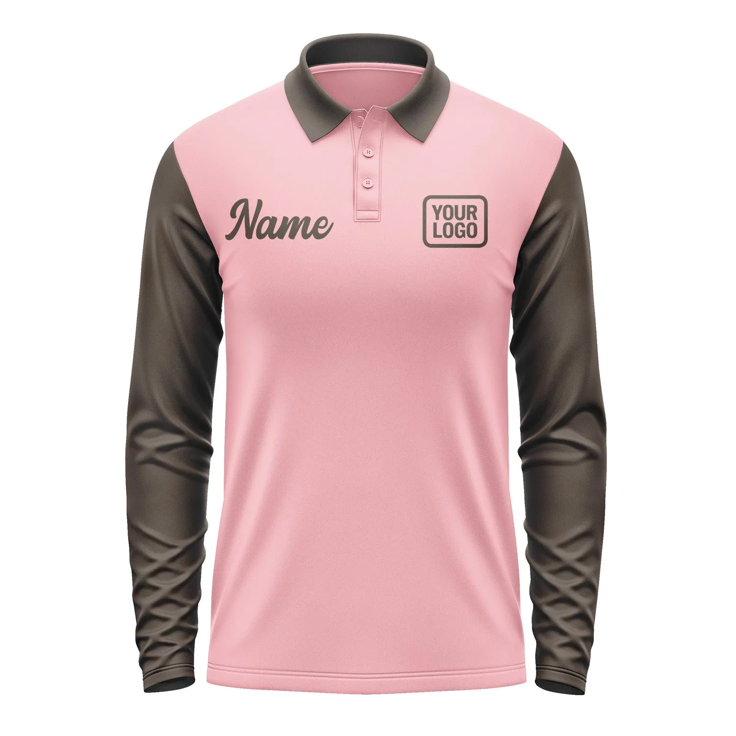 Custom Light Pink Brown Long Sleeve Polo Shirt sold by Tailorly product image thumbnail 2