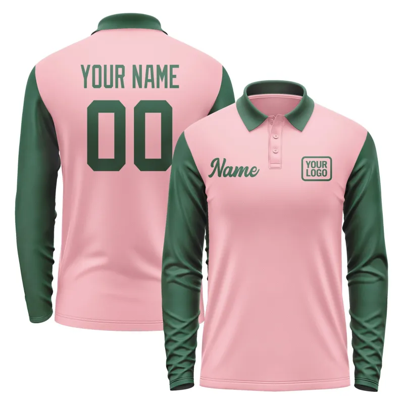 Custom Light Pink Green Long Sleeve Polo Shirt sold by Tailorly