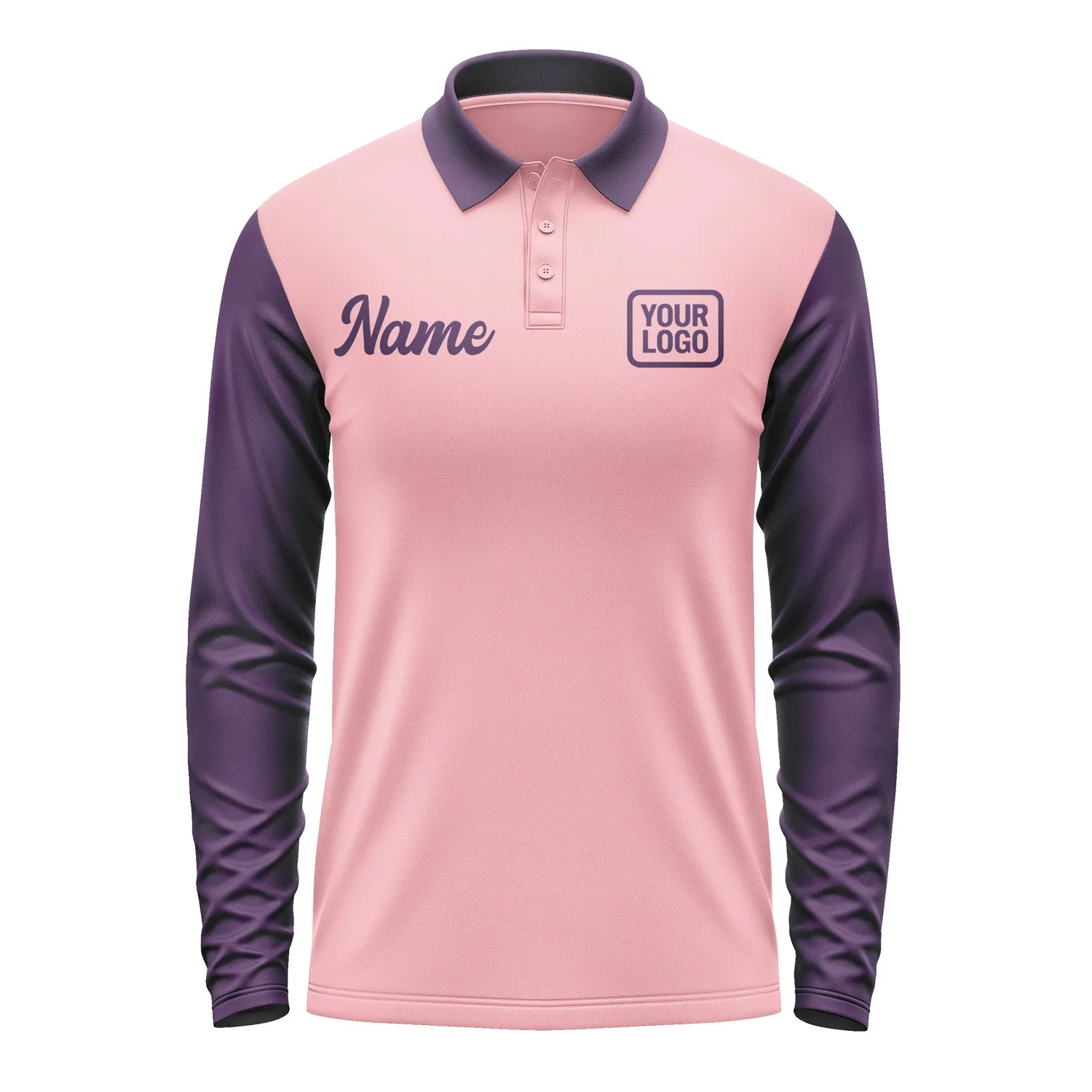 Custom Light Pink Purple Long Sleeve Polo Shirt sold by Tailorly product image thumbnail 2
