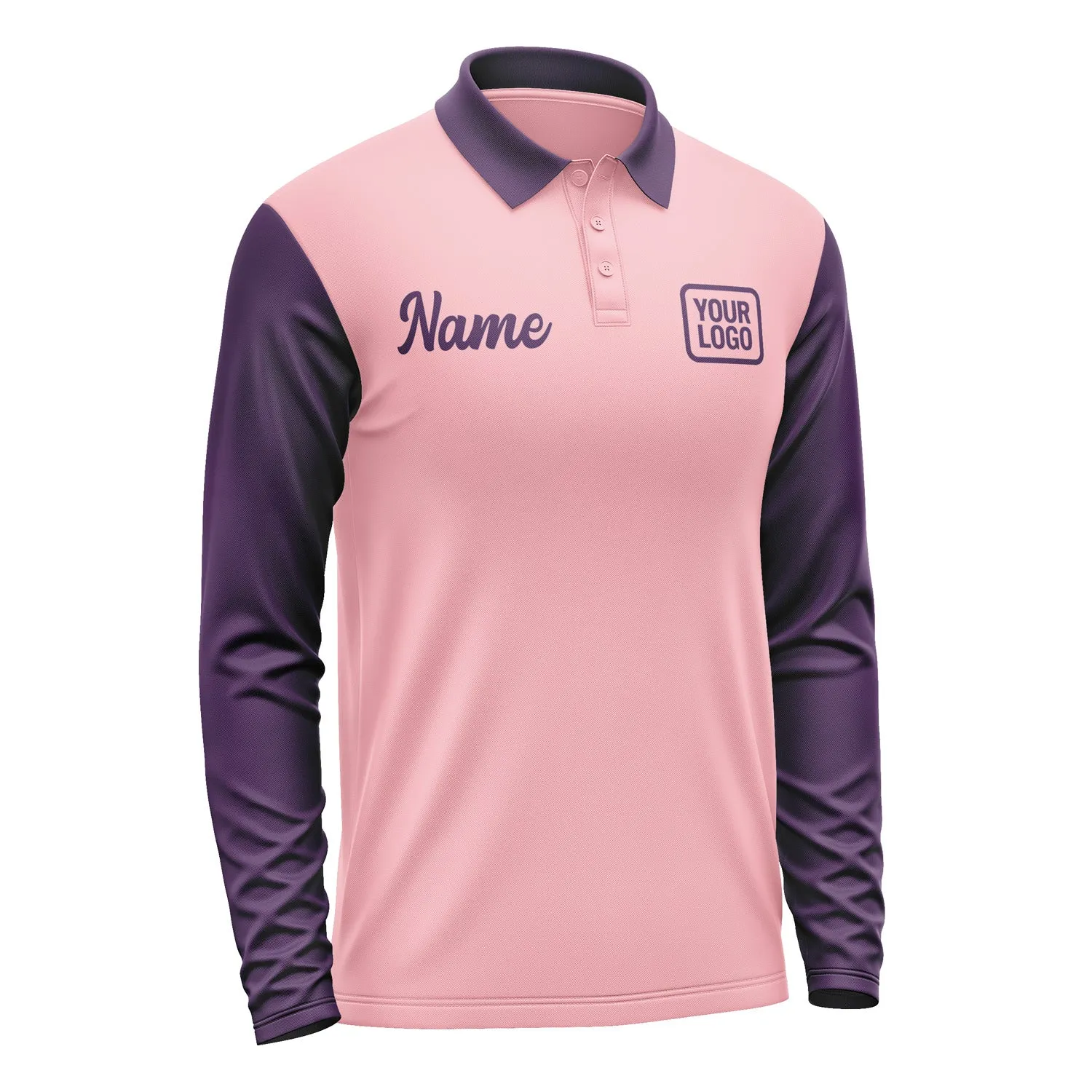Custom Light Pink Purple Long Sleeve Polo Shirt sold by Tailorly product image thumbnail 4