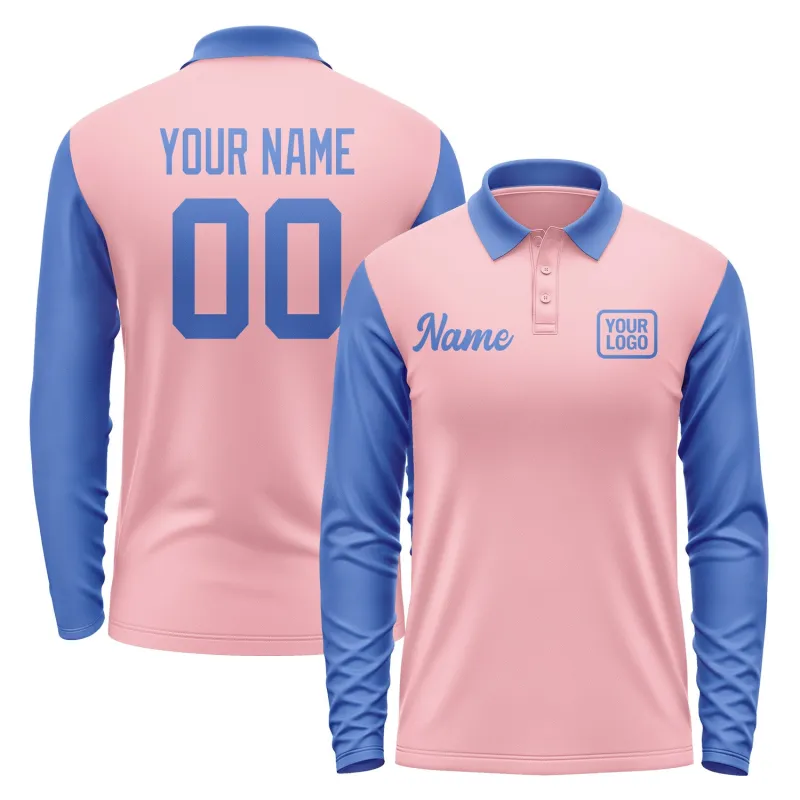 Custom Light Pink Sky Blue Long Sleeve Polo Shirt sold by Tailorly