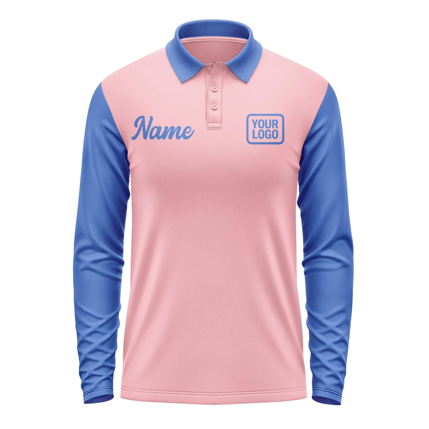 Custom Light Pink Sky Blue Long Sleeve Polo Shirt sold by Tailorly product image thumbnail 2