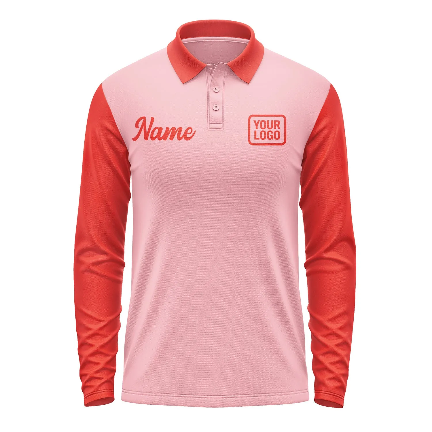 Custom Light Pink Orange Red Long Sleeve Polo Shirt sold by Tailorly product image thumbnail 2