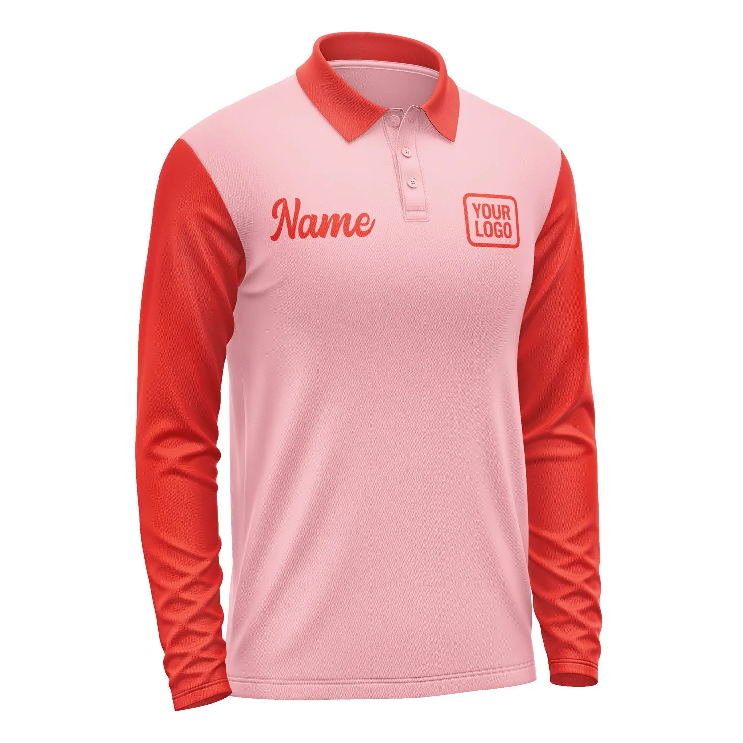 Custom Light Pink Orange Red Long Sleeve Polo Shirt sold by Tailorly product image thumbnail 4