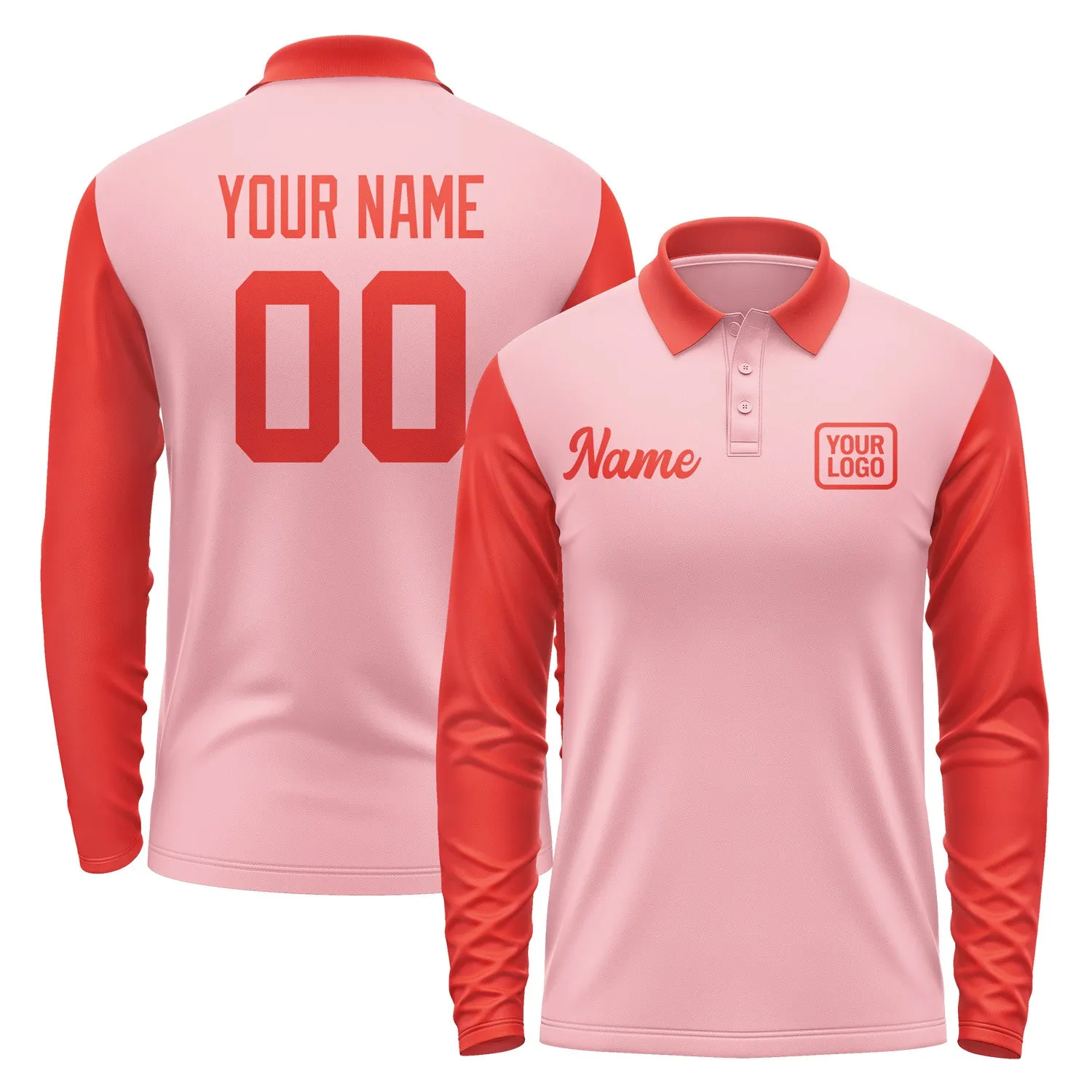 Custom Light Pink Orange Red Long Sleeve Polo Shirt sold by Tailorly