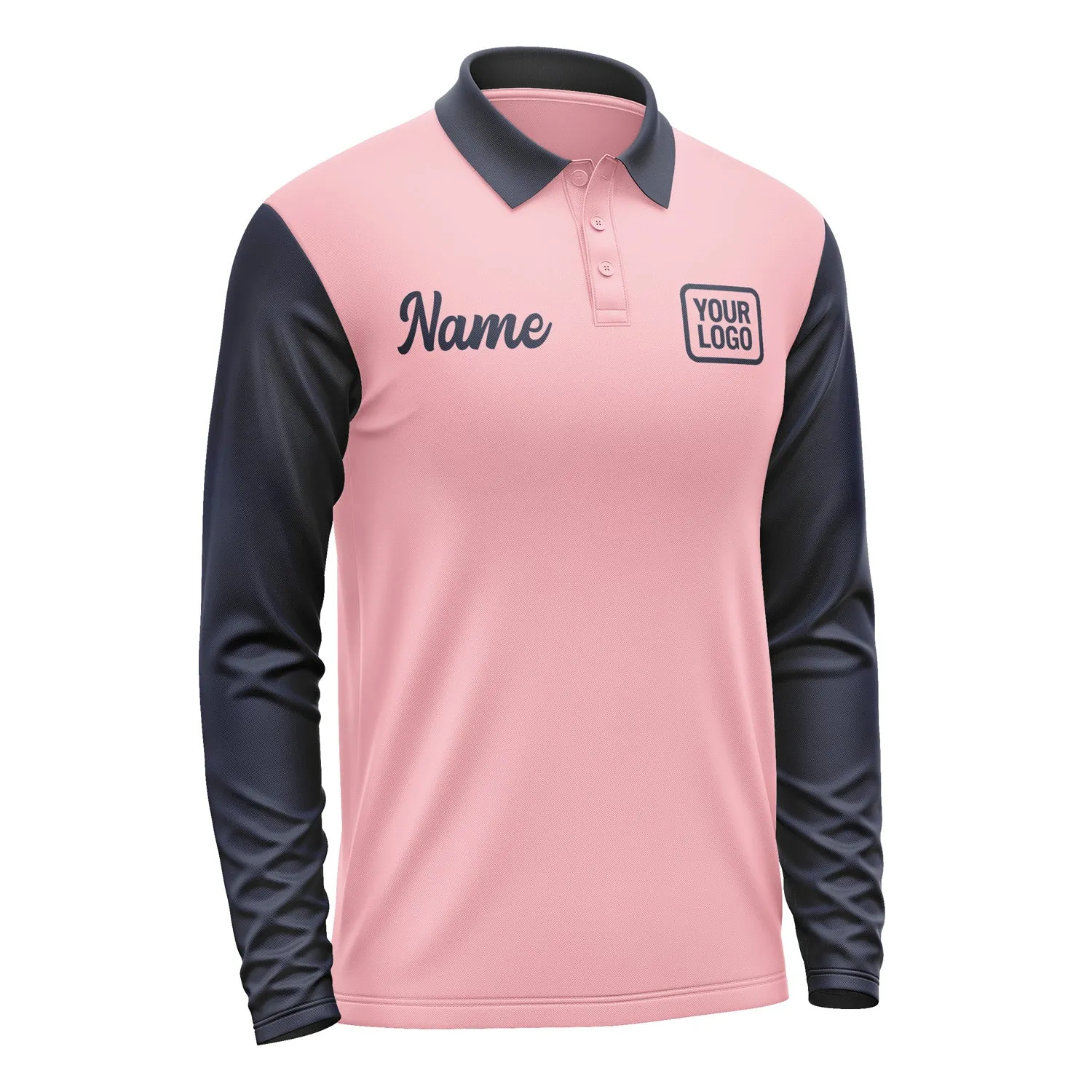 Custom Light Pink Navy Long Sleeve Polo Shirt sold by Tailorly product image thumbnail 4