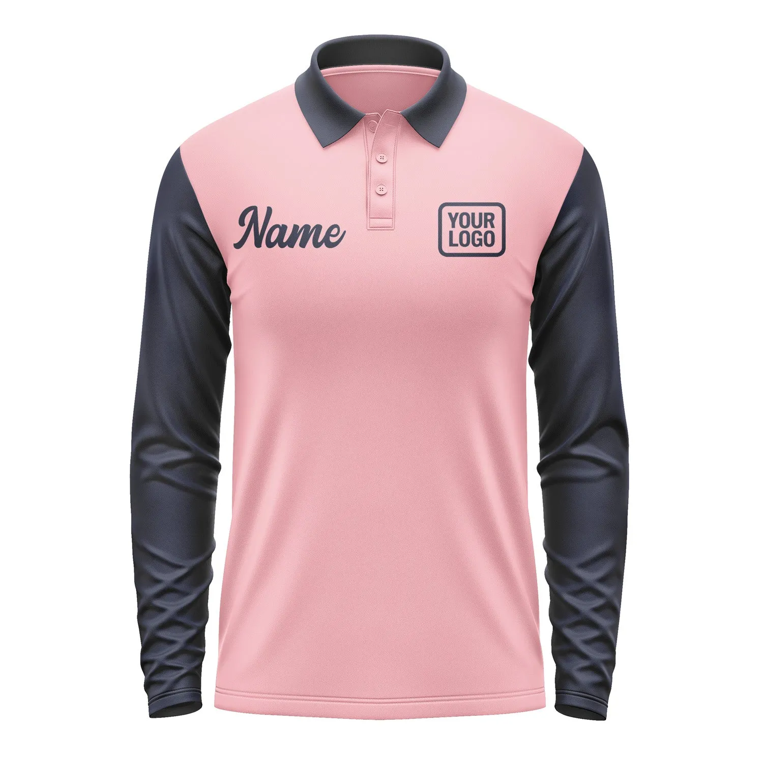 Custom Light Pink Navy Long Sleeve Polo Shirt sold by Tailorly product image thumbnail 2