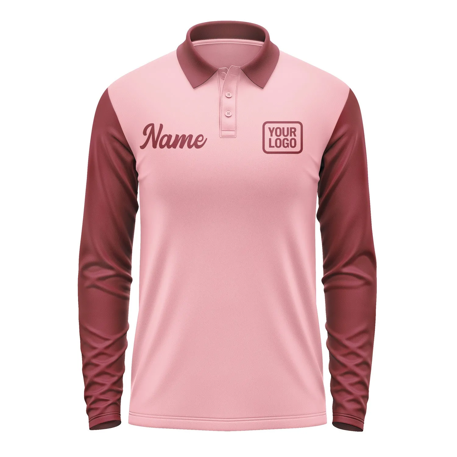 Custom Light Pink Crimson Red Long Sleeve Polo Shirt sold by Tailorly product image thumbnail 2