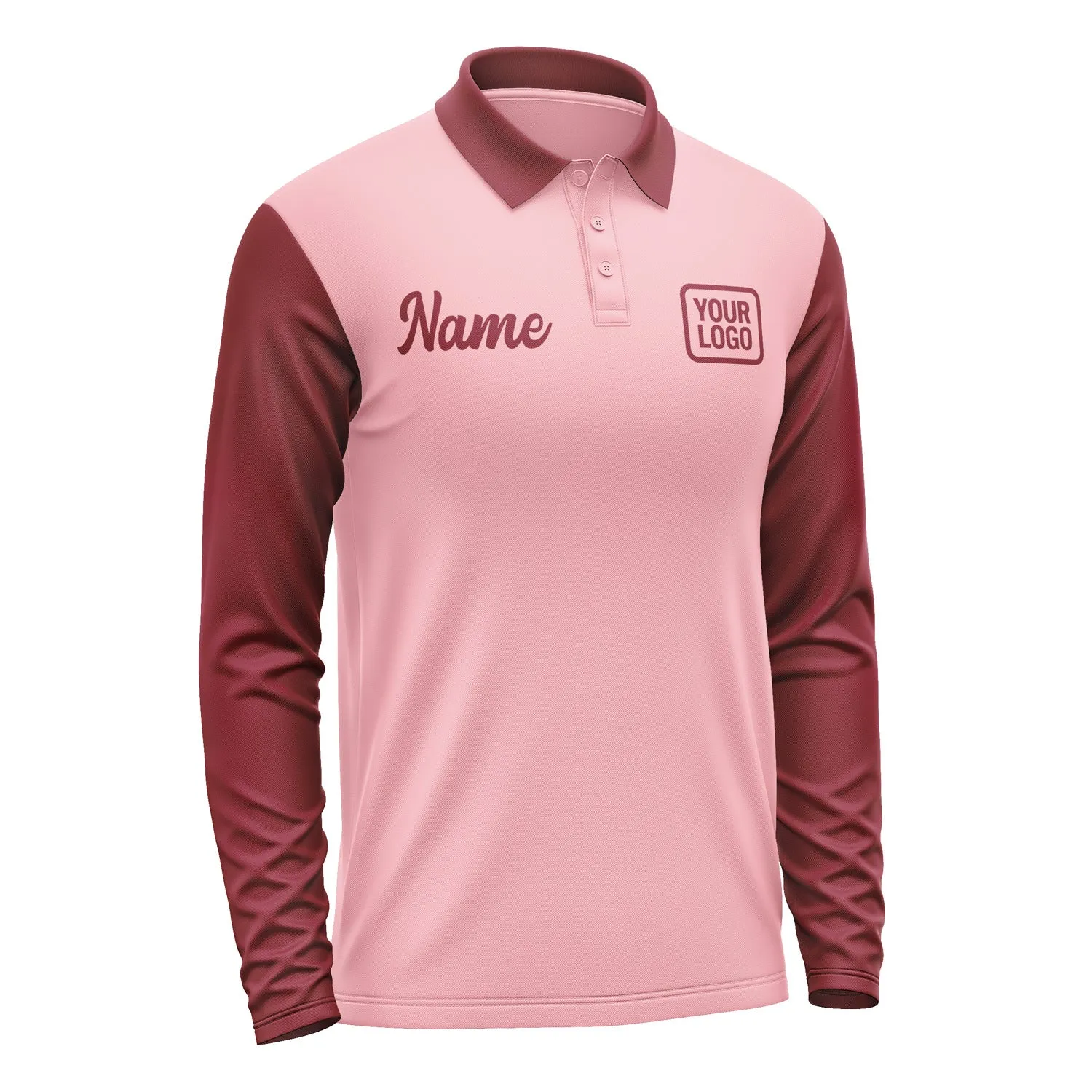 Custom Light Pink Crimson Red Long Sleeve Polo Shirt sold by Tailorly product image thumbnail 4