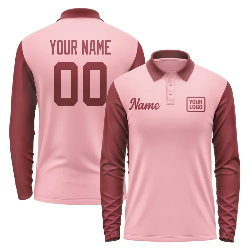 Custom Light Pink Crimson Red Long Sleeve Polo Shirt sold by Tailorly