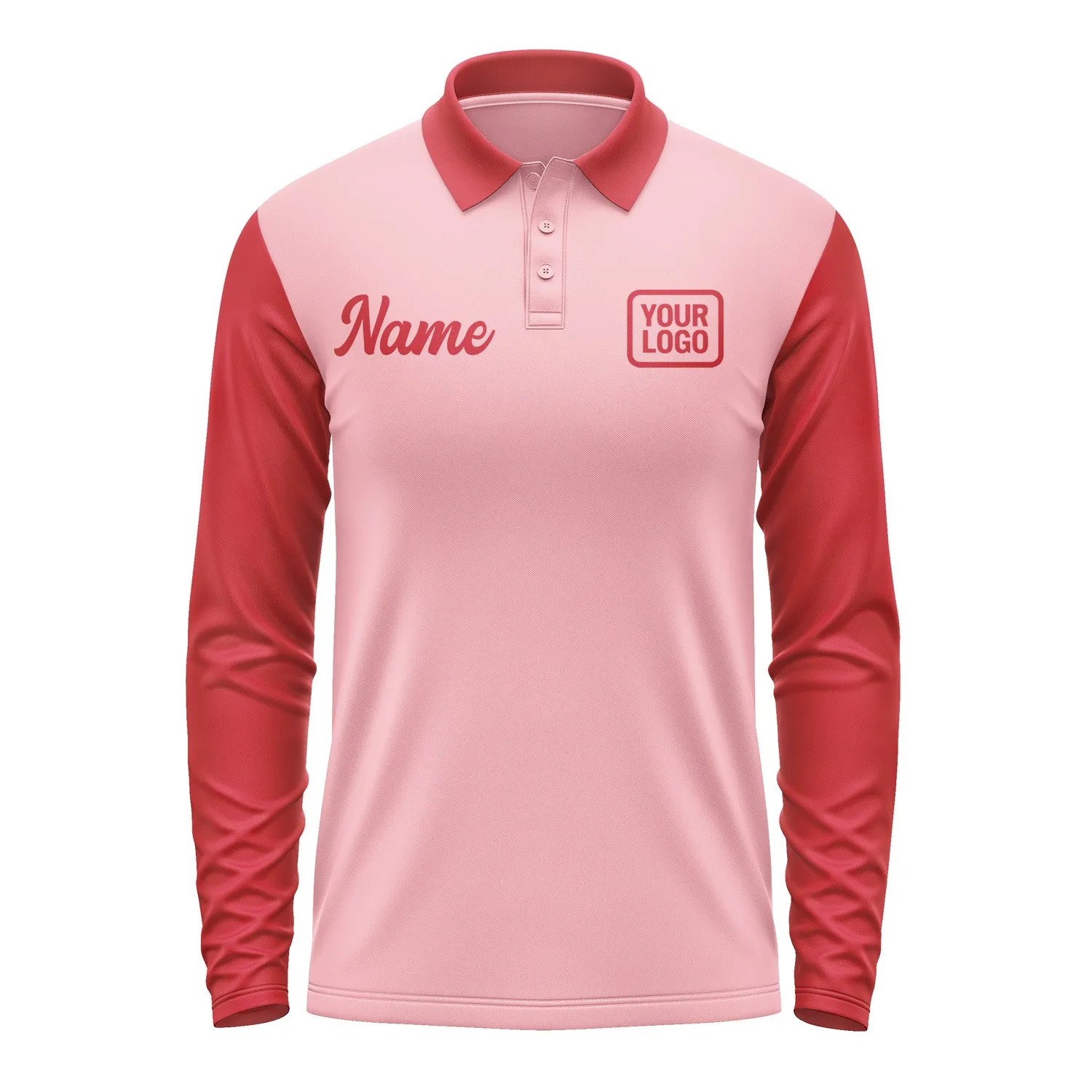 Custom Light Pink Red Long Sleeve Polo Shirt sold by Tailorly product image thumbnail 2