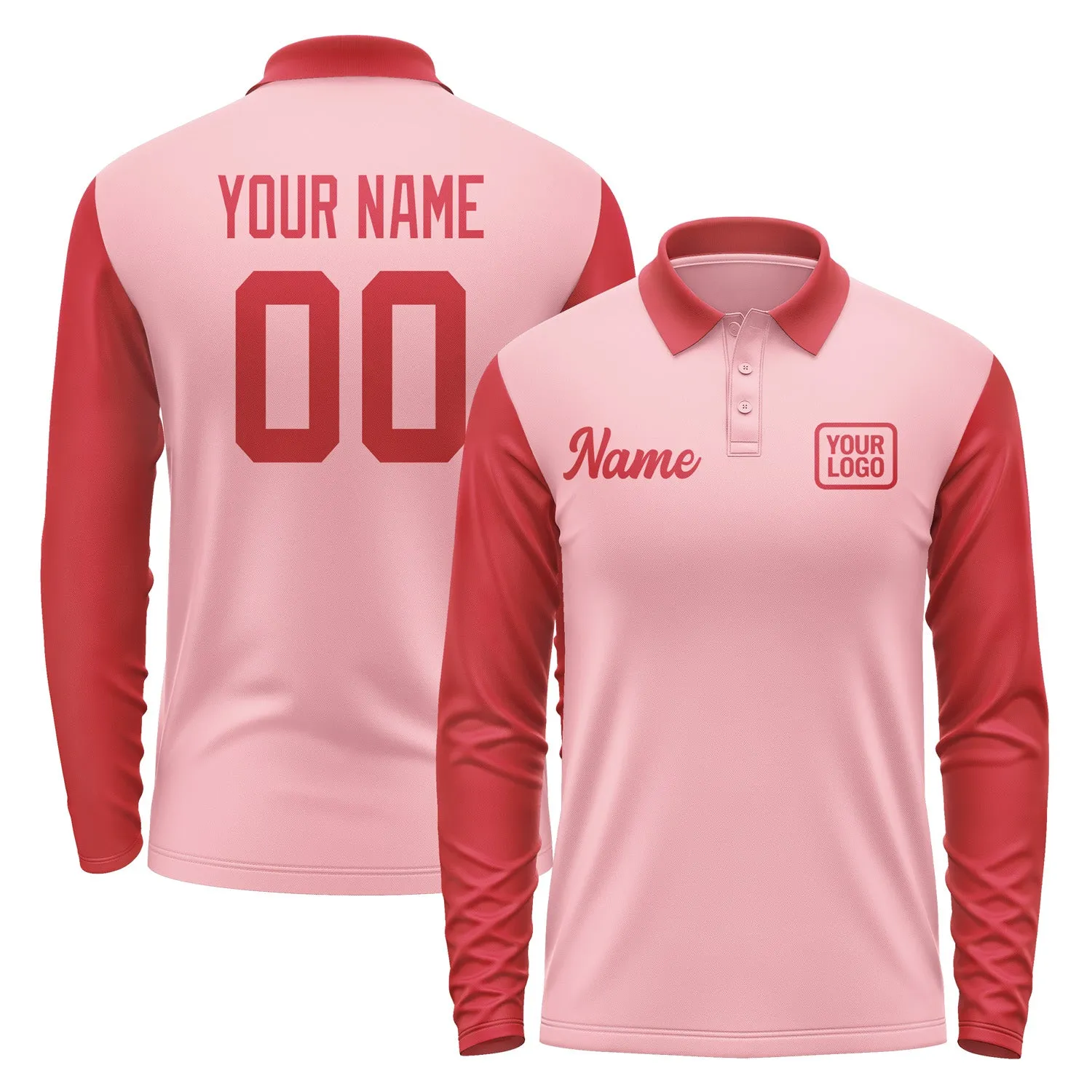 Custom Light Pink Red Long Sleeve Polo Shirt sold by Tailorly
