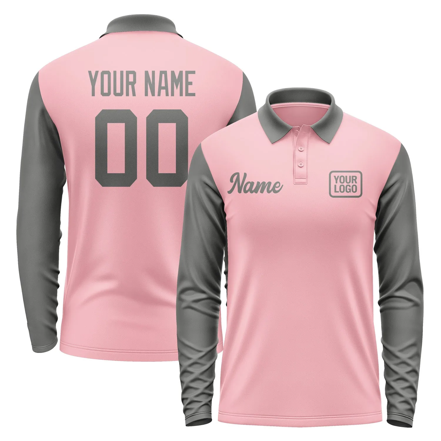 Custom Light Pink Dark Grey Long Sleeve Polo Shirt sold by Tailorly