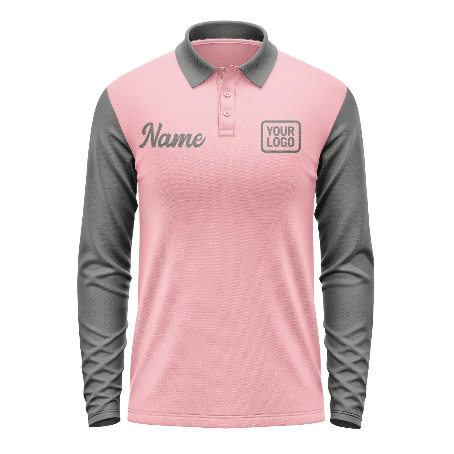 Custom Light Pink Dark Grey Long Sleeve Polo Shirt sold by Tailorly product image thumbnail 2