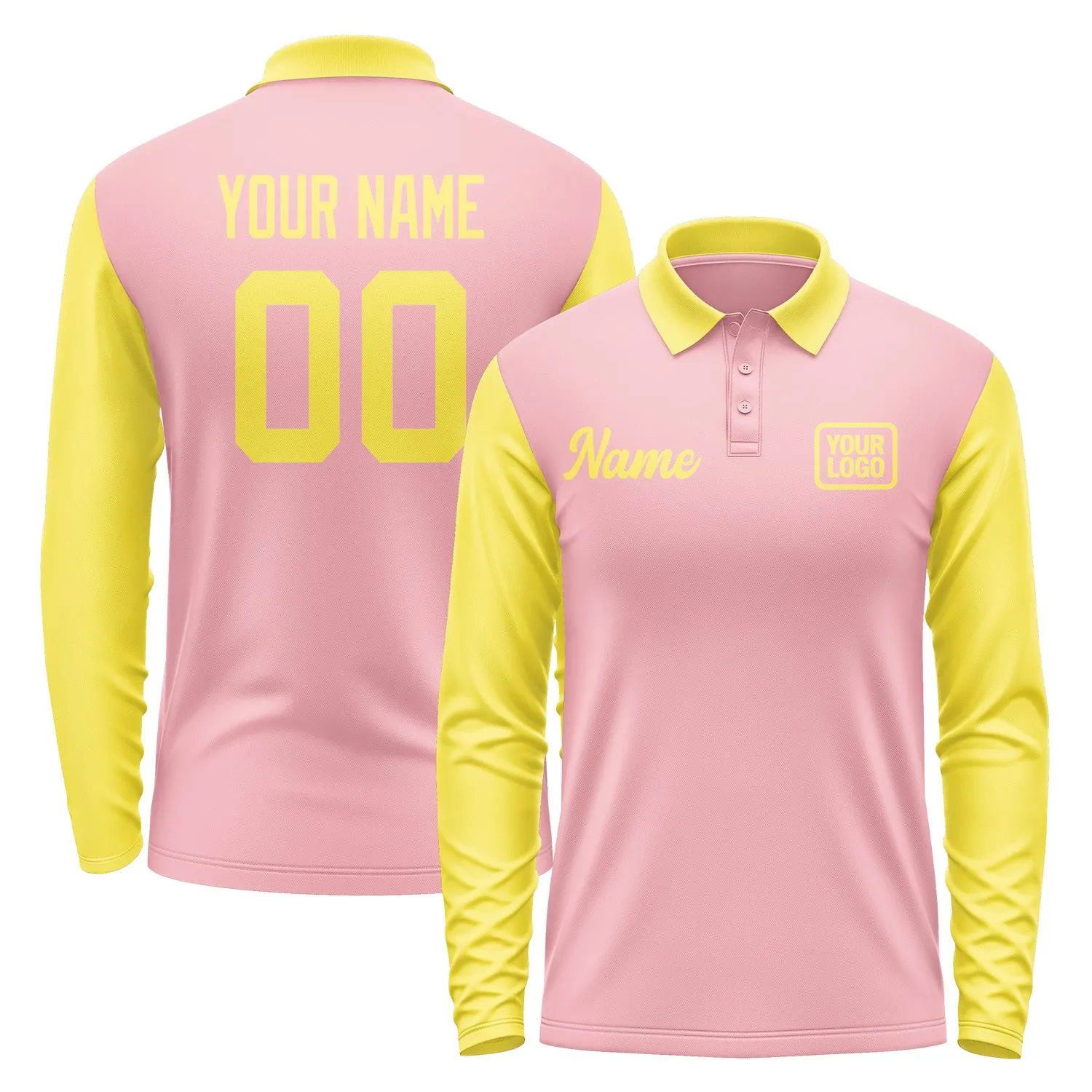 Custom Light Pink Light Yellow Long Sleeve Polo Shirt sold by Tailorly