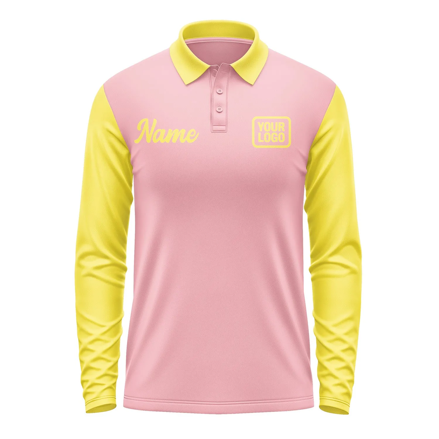 Custom Light Pink Light Yellow Long Sleeve Polo Shirt sold by Tailorly product image thumbnail 2