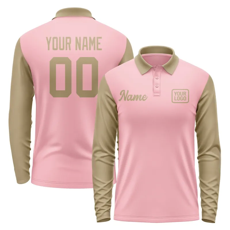 Custom Light Pink Light Khaki Long Sleeve Polo Shirt sold by Tailorly
