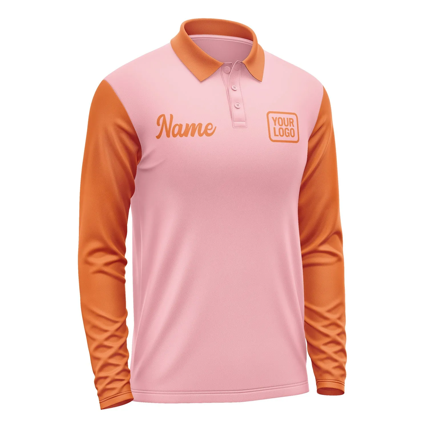 Custom Light Pink Orange Long Sleeve Polo Shirt sold by Tailorly product image thumbnail 4