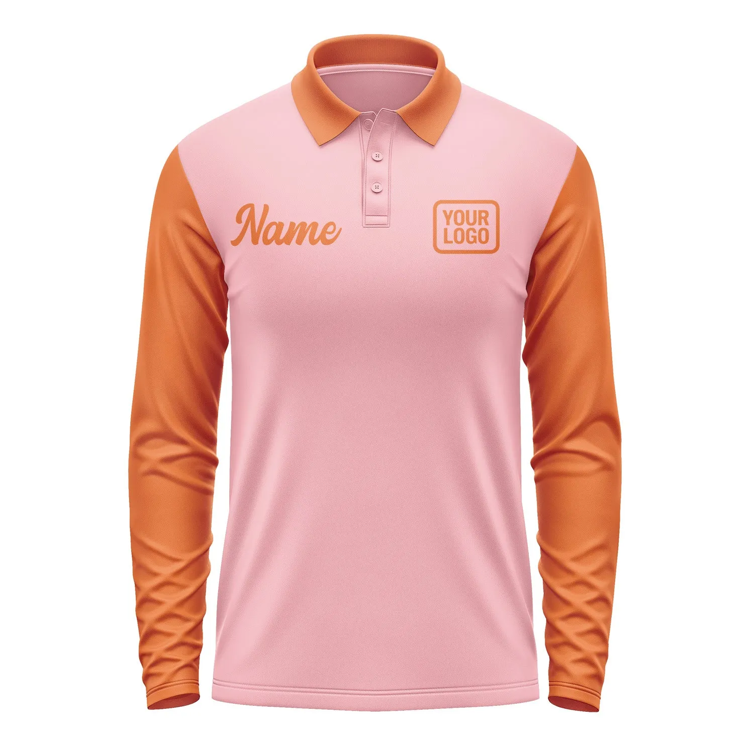 Custom Light Pink Orange Long Sleeve Polo Shirt sold by Tailorly product image thumbnail 2
