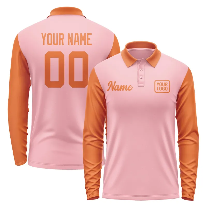 Custom Light Pink Orange Long Sleeve Polo Shirt sold by Tailorly