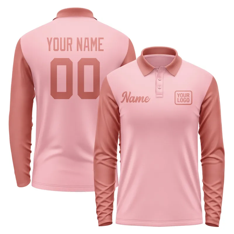 Custom Light Pink Copper Rose Long Sleeve Polo Shirt sold by Tailorly