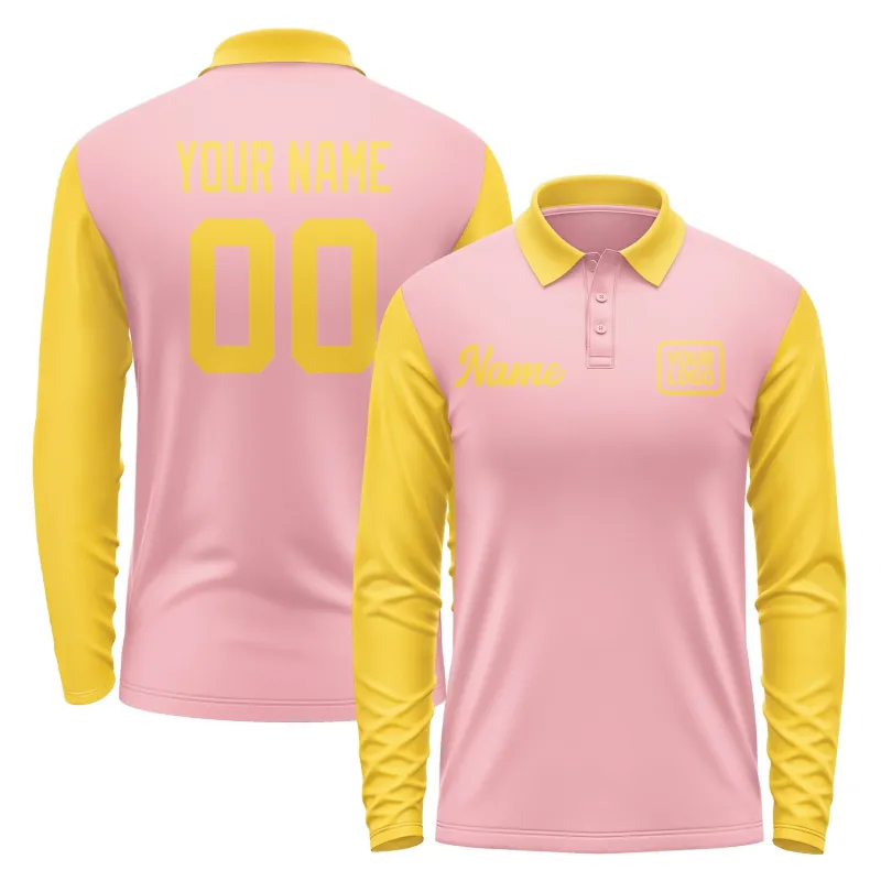 Custom Light Pink Gold Long Sleeve Polo Shirt sold by Tailorly