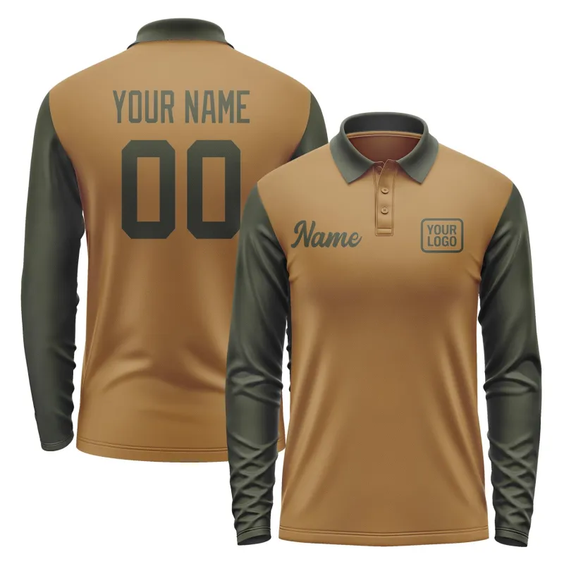 Custom Khaki Olive Long Sleeve Polo Shirt sold by Tailorly