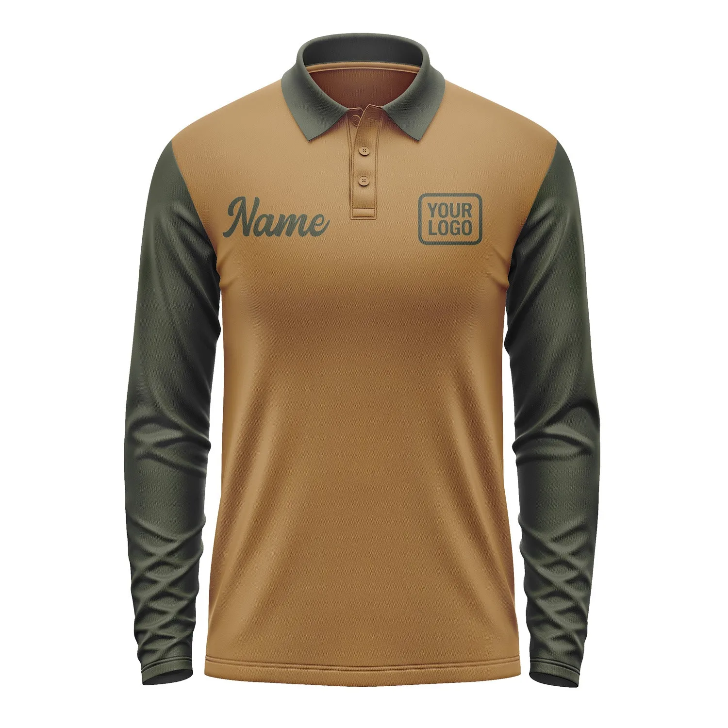 Custom Khaki Olive Long Sleeve Polo Shirt sold by Tailorly product image thumbnail 2